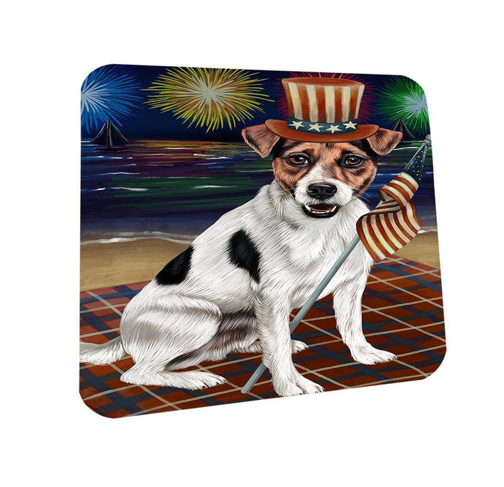 4th of July Independence Day Firework Jack Russell Terrier Dog Coasters Set of 4 CST48882