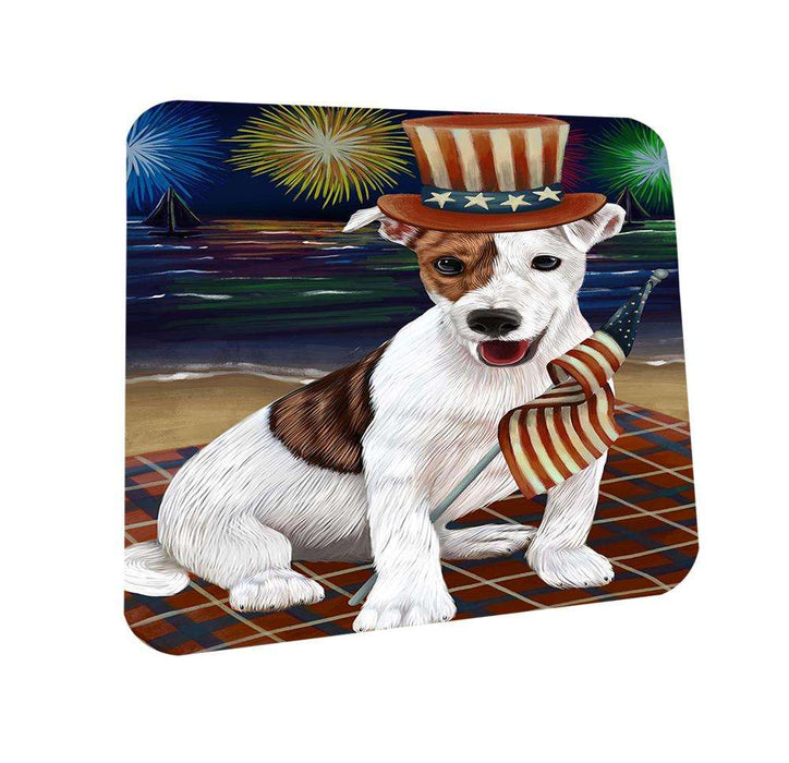 4th of July Independence Day Firework Jack Russell Terrier Dog Coasters Set of 4 CST48884
