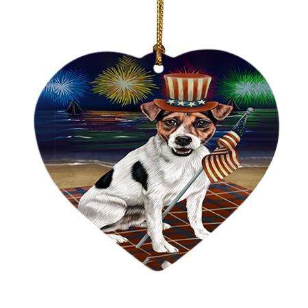 4th of July Independence Day Firework Jack Russell Terrier Dog Heart Christmas Ornament HPOR48923