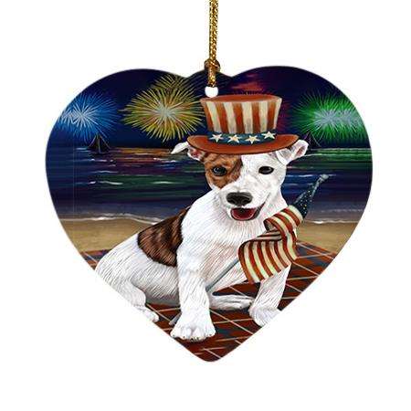 4th of July Independence Day Firework Jack Russell Terrier Dog Heart Christmas Ornament HPOR48925
