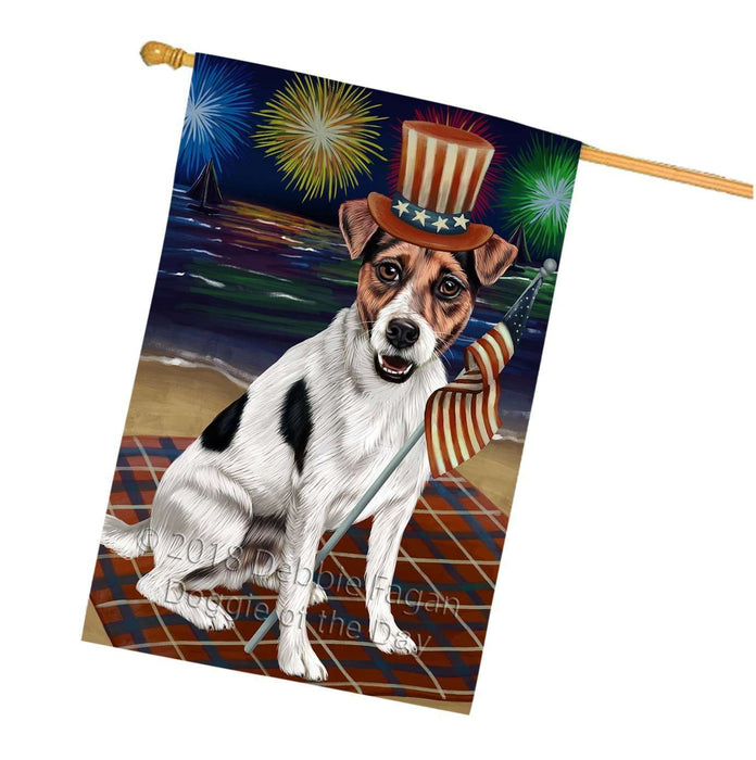 4th of July Independence Day Firework Jack Russell Terrier Dog House Flag FLG48888