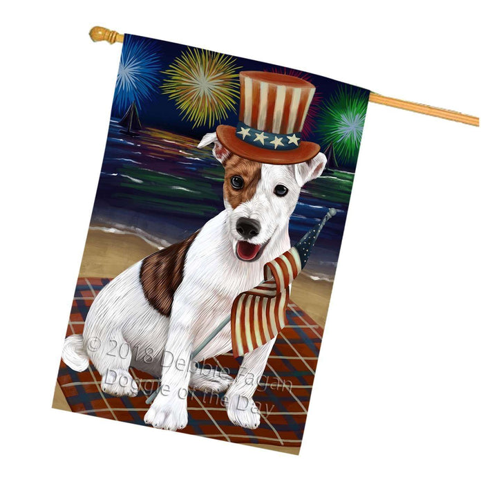 4th of July Independence Day Firework Jack Russell Terrier Dog House Flag FLG48890