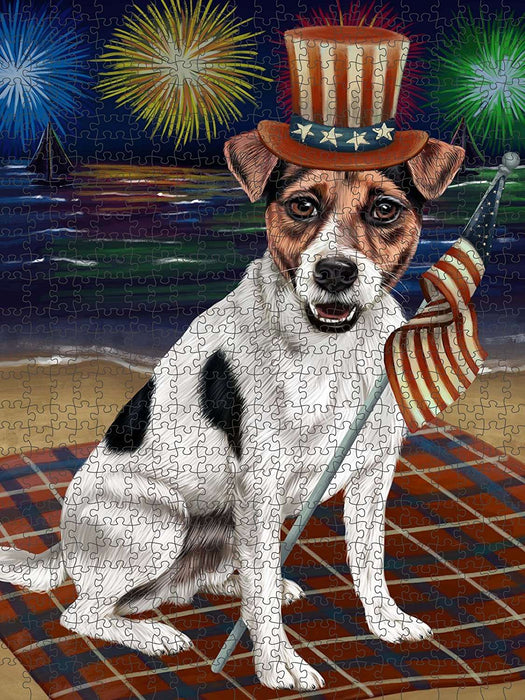 4th of July Independence Day Firework Jack Russell Terrier Dog Puzzle with Photo Tin PUZL50952
