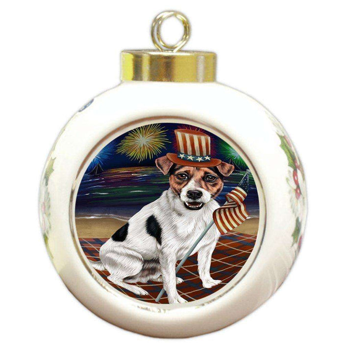 4th of July Independence Day Firework Jack Russell Terrier Dog Round Ball Christmas Ornament RBPOR48923