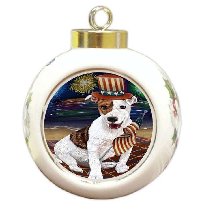 4th of July Independence Day Firework Jack Russell Terrier Dog Round Ball Christmas Ornament RBPOR48925