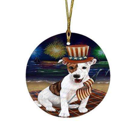 4th of July Independence Day Firework Jack Russell Terrier Dog Round Christmas Ornament RFPOR48916