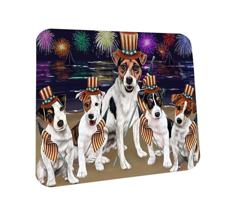 4th of July Independence Day Firework Jack Russell Terriers Dog Coasters Set of 4 CST48883