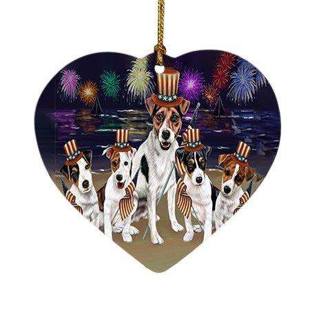 4th of July Independence Day Firework Jack Russell Terriers Dog Heart Christmas Ornament HPOR48924