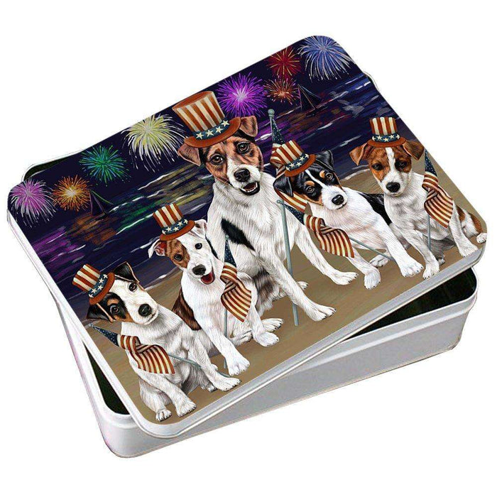 4th of July Independence Day Firework Jack Russell Terriers Dog Photo Storage Tin PITN48924