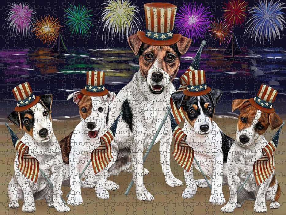 4th of July Independence Day Firework Jack Russell Terriers Dog Puzzle with Photo Tin PUZL50955