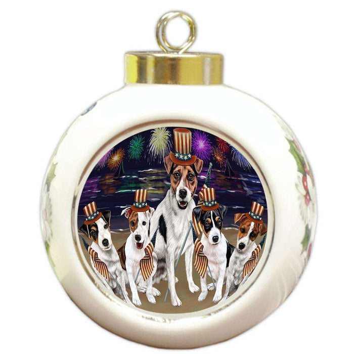 4th of July Independence Day Firework Jack Russell Terriers Dog Round Ball Christmas Ornament RBPOR48924