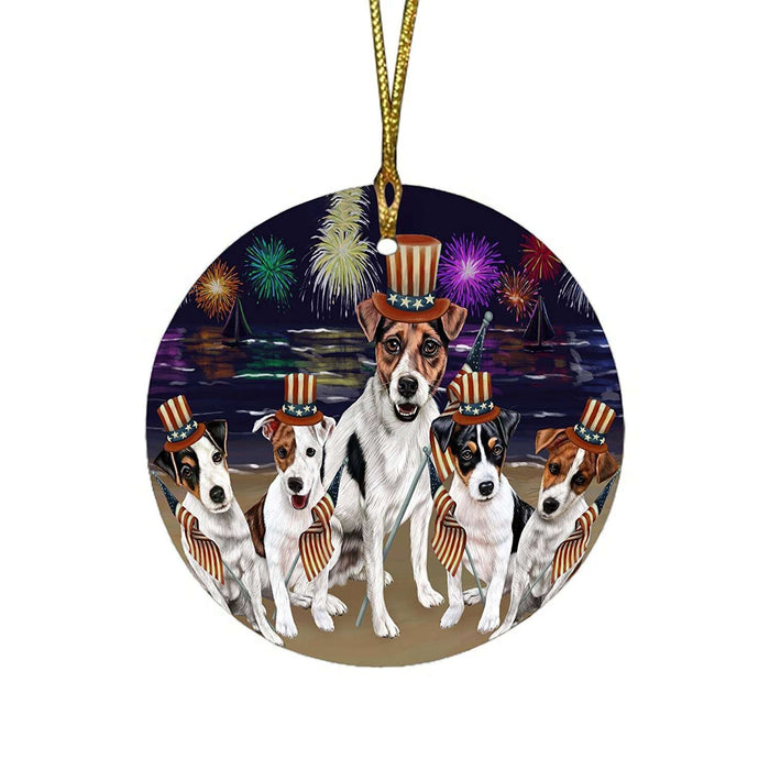 4th of July Independence Day Firework Jack Russell Terriers Dog Round Christmas Ornament RFPOR48915