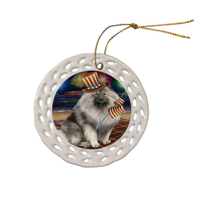 4th of July Independence Day Firework Keeshond Dog Ceramic Doily Ornament DPOR52053