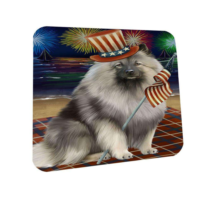 4th of July Independence Day Firework Keeshond Dog Coasters Set of 4 CST52012