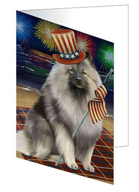 4th of July Independence Day Firework Keeshond Dog Handmade Artwork Assorted Pets Greeting Cards and Note Cards with Envelopes for All Occasions and Holiday Seasons GCD61358
