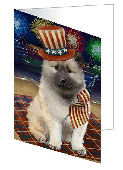 4th of July Independence Day Firework Keeshond Dog Handmade Artwork Assorted Pets Greeting Cards and Note Cards with Envelopes for All Occasions and Holiday Seasons GCD61364