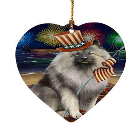 4th of July Independence Day Firework Keeshond Dog Heart Christmas Ornament HPOR52053