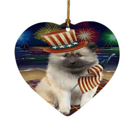 4th of July Independence Day Firework Keeshond Dog Heart Christmas Ornament HPOR52055