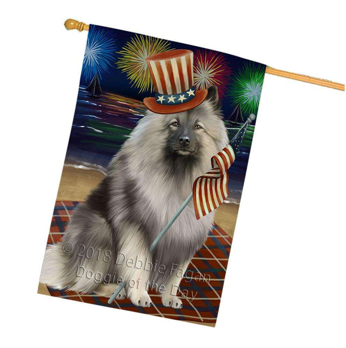 4th of July Independence Day Firework Keeshond Dog House Flag FLG52186