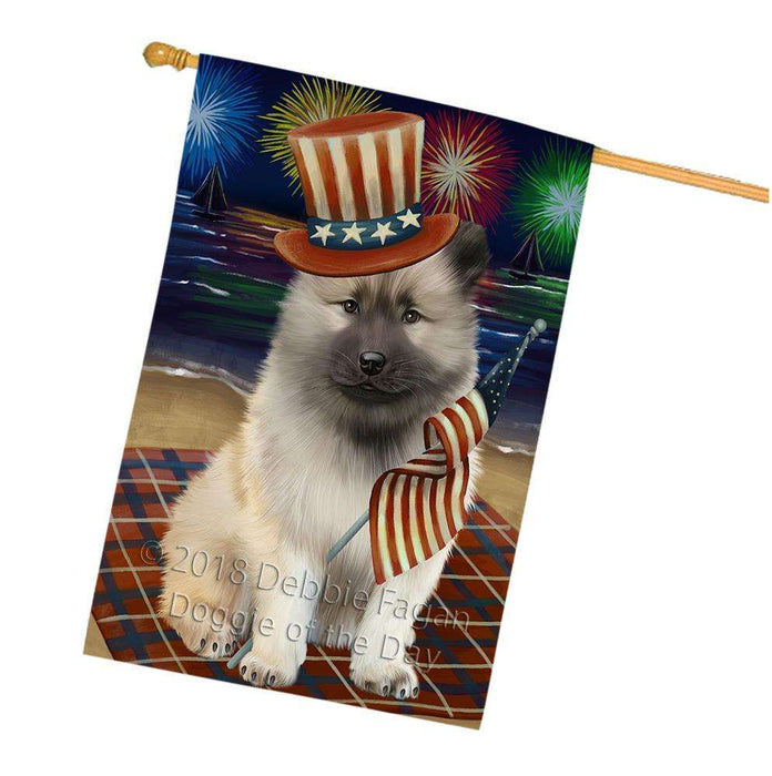 4th of July Independence Day Firework Keeshond Dog House Flag FLG52188