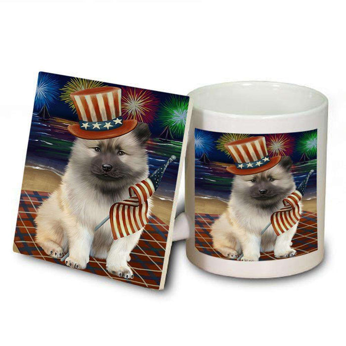 4th of July Independence Day Firework Keeshond Dog Mug and Coaster Set MUC52047