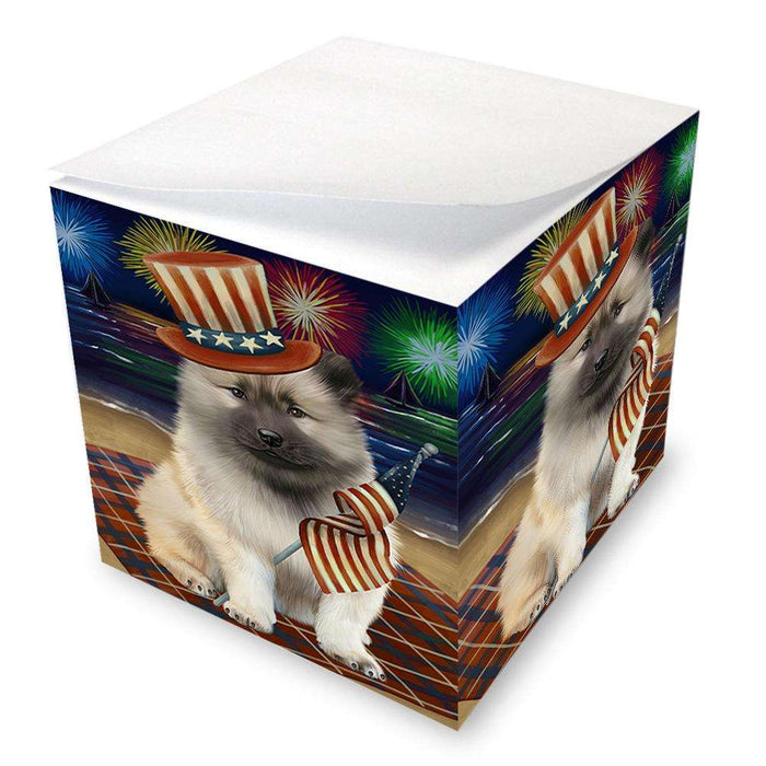4th of July Independence Day Firework Keeshond Dog Note Cube NOC52055