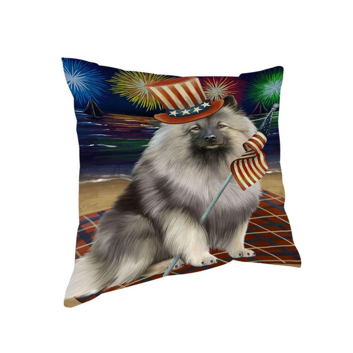 4th of July Independence Day Firework Keeshond Dog Pillow PIL64576