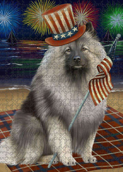 4th of July Independence Day Firework Keeshond Dog Puzzle with Photo Tin PUZL61260