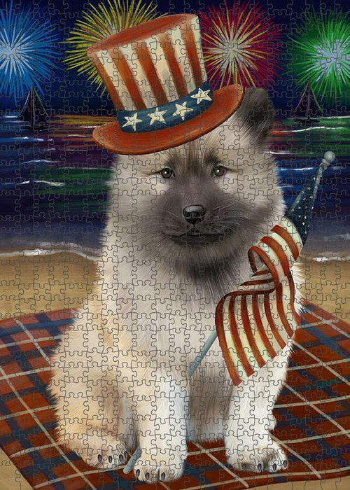 4th of July Independence Day Firework Keeshond Dog Puzzle with Photo Tin PUZL61266