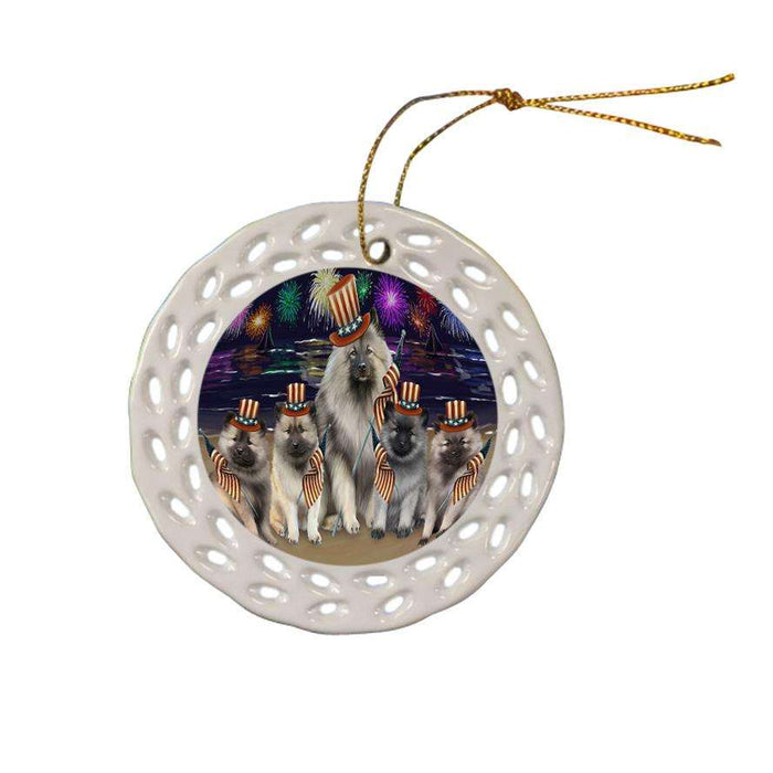 4th of July Independence Day Firework Keeshonds Dog Ceramic Doily Ornament DPOR52054