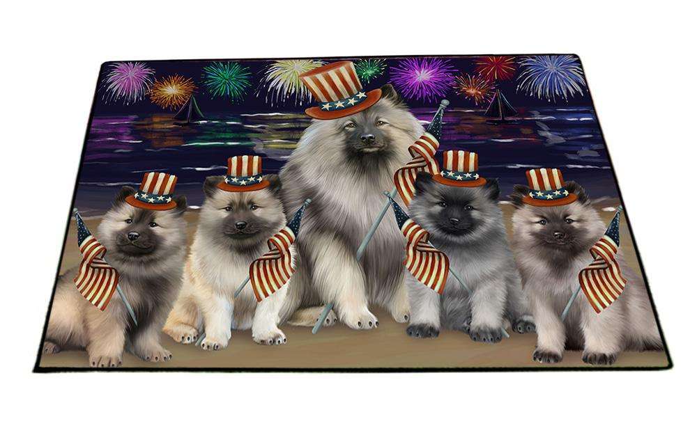 4th of July Independence Day Firework Keeshonds Dog Floormat FLMS51459