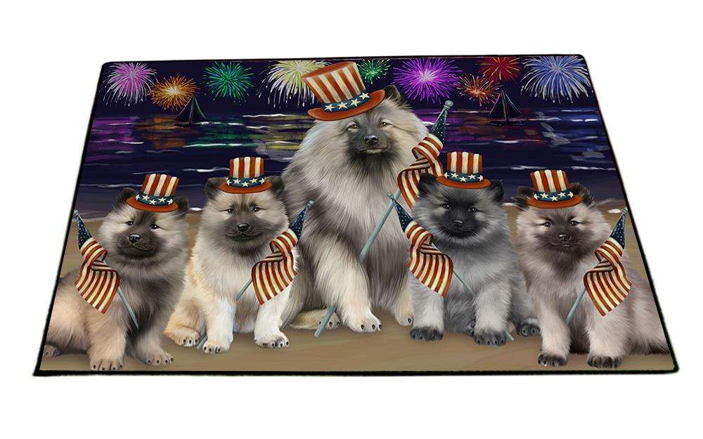 4th of July Independence Day Firework Keeshonds Dog Floormat FLMS51690