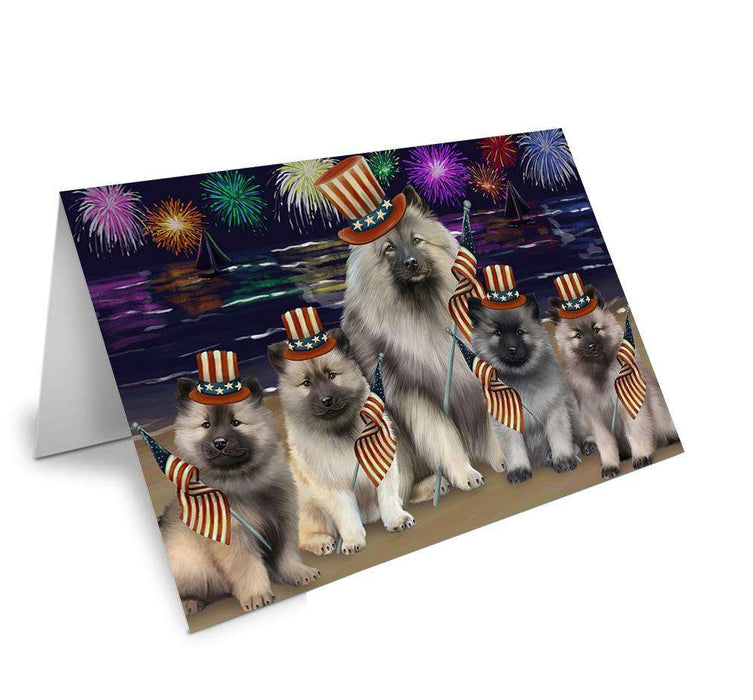 4th of July Independence Day Firework Keeshonds Dog Handmade Artwork Assorted Pets Greeting Cards and Note Cards with Envelopes for All Occasions and Holiday Seasons GCD61361