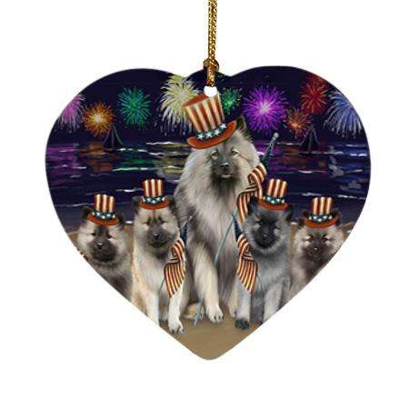 4th of July Independence Day Firework Keeshonds Dog Heart Christmas Ornament HPOR52054