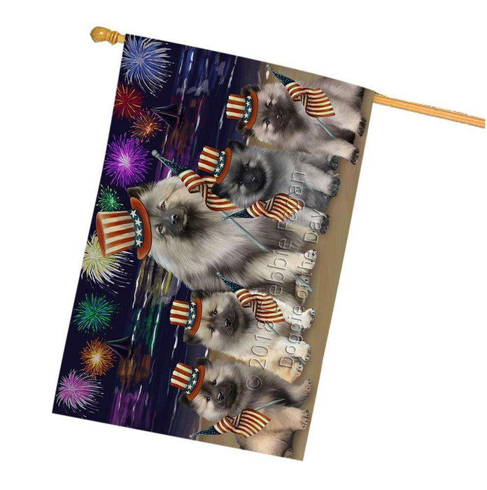 4th of July Independence Day Firework Keeshonds Dog House Flag FLG52187