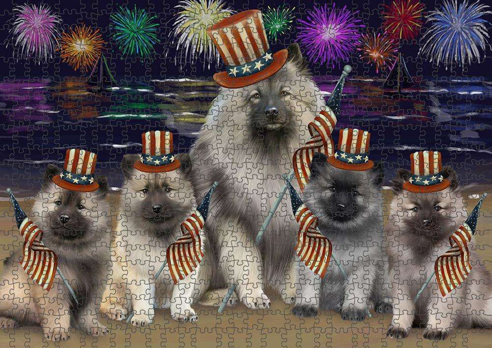 4th of July Independence Day Firework Keeshonds Dog Puzzle with Photo Tin PUZL61263