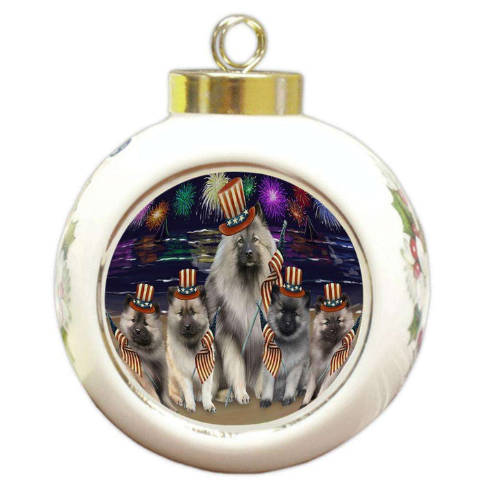 4th of July Independence Day Firework Keeshonds Dog Round Ball Christmas Ornament RBPOR52054