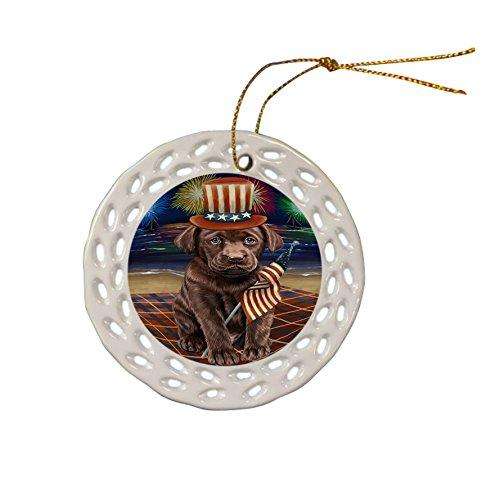 4th of July Independence Day Firework Labrador Retriever Dog Ceramic Doily Ornament DPOR48929