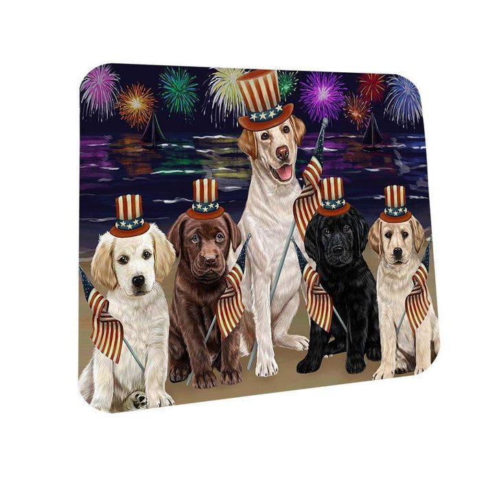 4th of July Independence Day Firework Labrador Retriever Dog Coasters Set of 4 CST48887