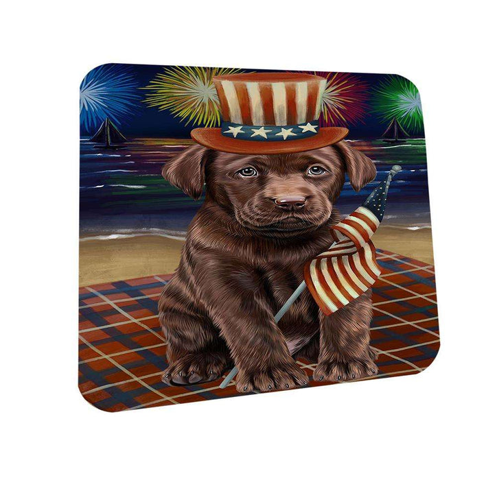 4th of July Independence Day Firework Labrador Retriever Dog Coasters Set of 4 CST48888