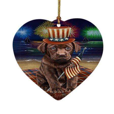 4th of July Independence Day Firework Labrador Retriever Dog Heart Christmas Ornament HPOR48929