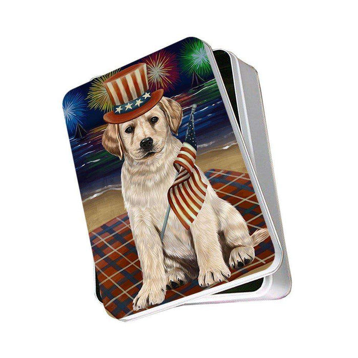 4th of July Independence Day Firework Labrador Retriever Dog Photo Storage Tin PITN48926
