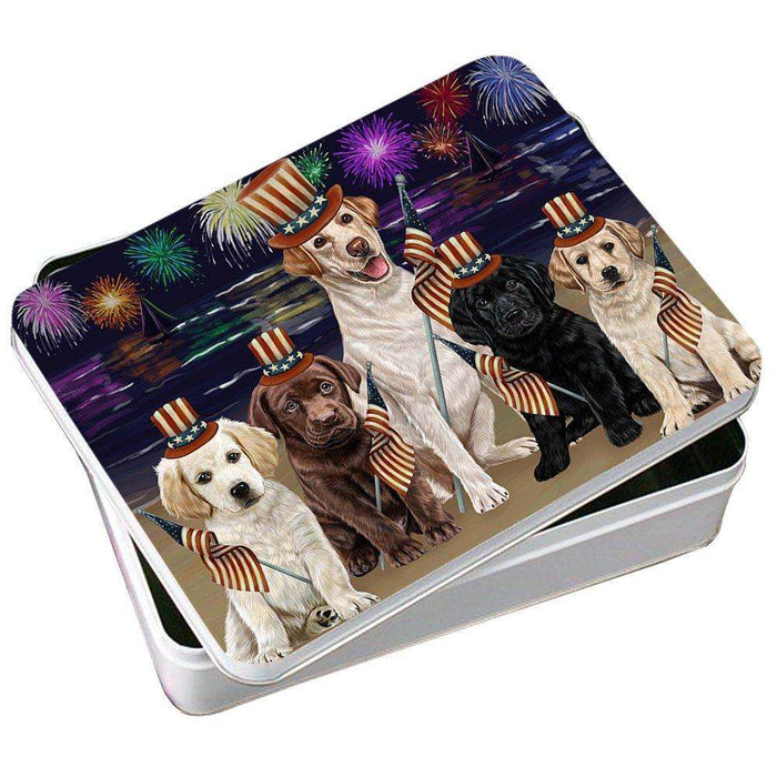 4th of July Independence Day Firework Labrador Retriever Dog Photo Storage Tin PITN48928