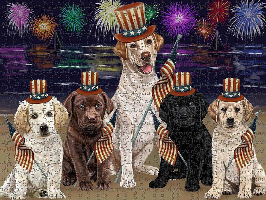4th of July Independence Day Firework Labrador Retriever Dog Puzzle with Photo Tin PUZL50967