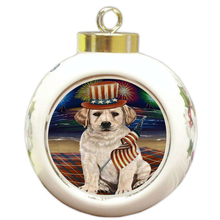 4th of July Independence Day Firework Labrador Retriever Dog Round Ball Christmas Ornament RBPOR48926