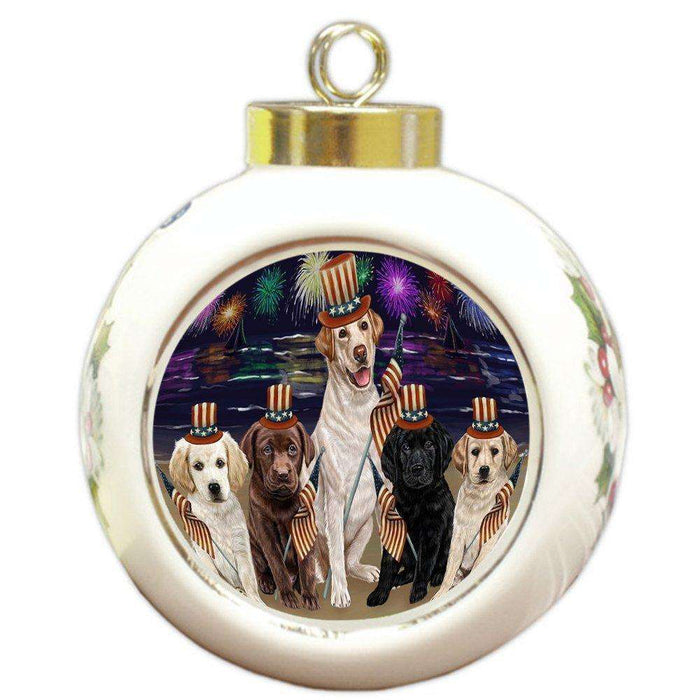 4th of July Independence Day Firework Labrador Retriever Dog Round Ball Christmas Ornament RBPOR48928