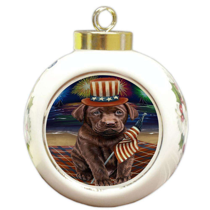 4th of July Independence Day Firework Labrador Retriever Dog Round Ball Christmas Ornament RBPOR48929