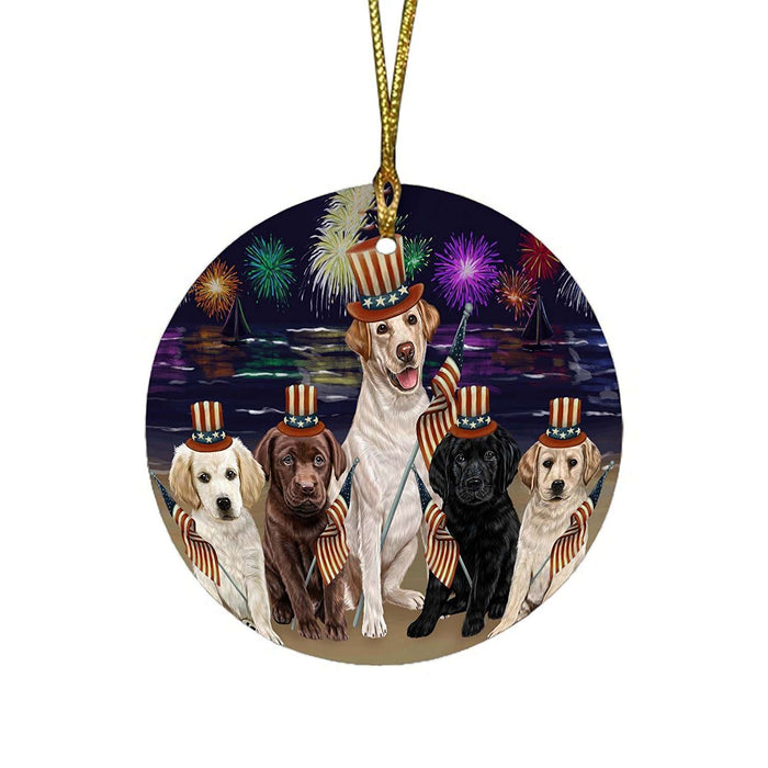 4th of July Independence Day Firework Labrador Retriever Dog Round Christmas Ornament RFPOR48919