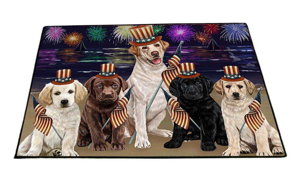 4th of July Independence Day Firework Labrador Retrievers Dog Floormat FLMS49425