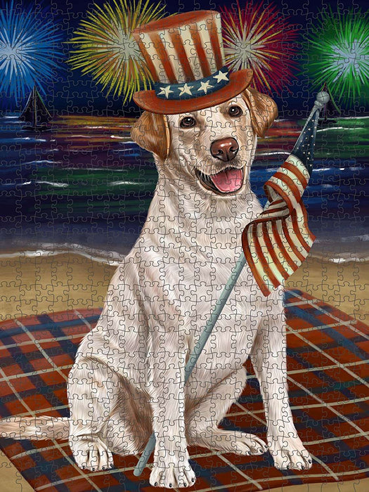 4th of July Independence Day Firework Labrador Retrievers Dog Puzzle with Photo Tin PUZL50964